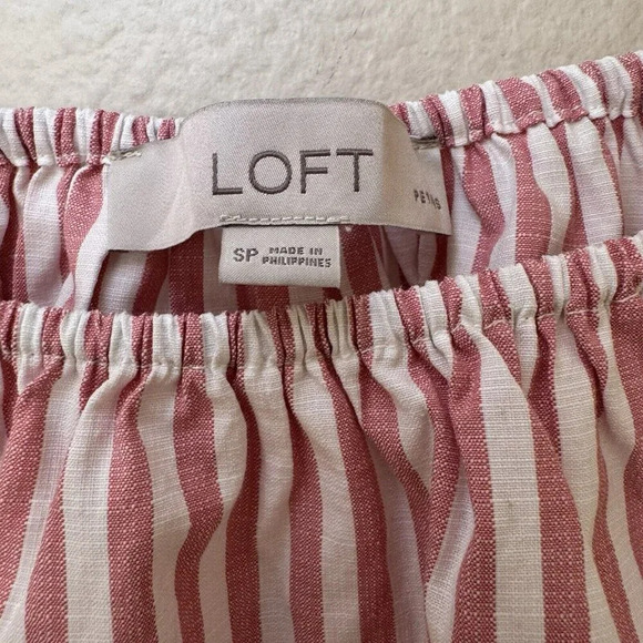 LOFT Off The Shoulder Puff Short Sleeve Blouse Top Striped Pink White Small P - Picture 5 of 7